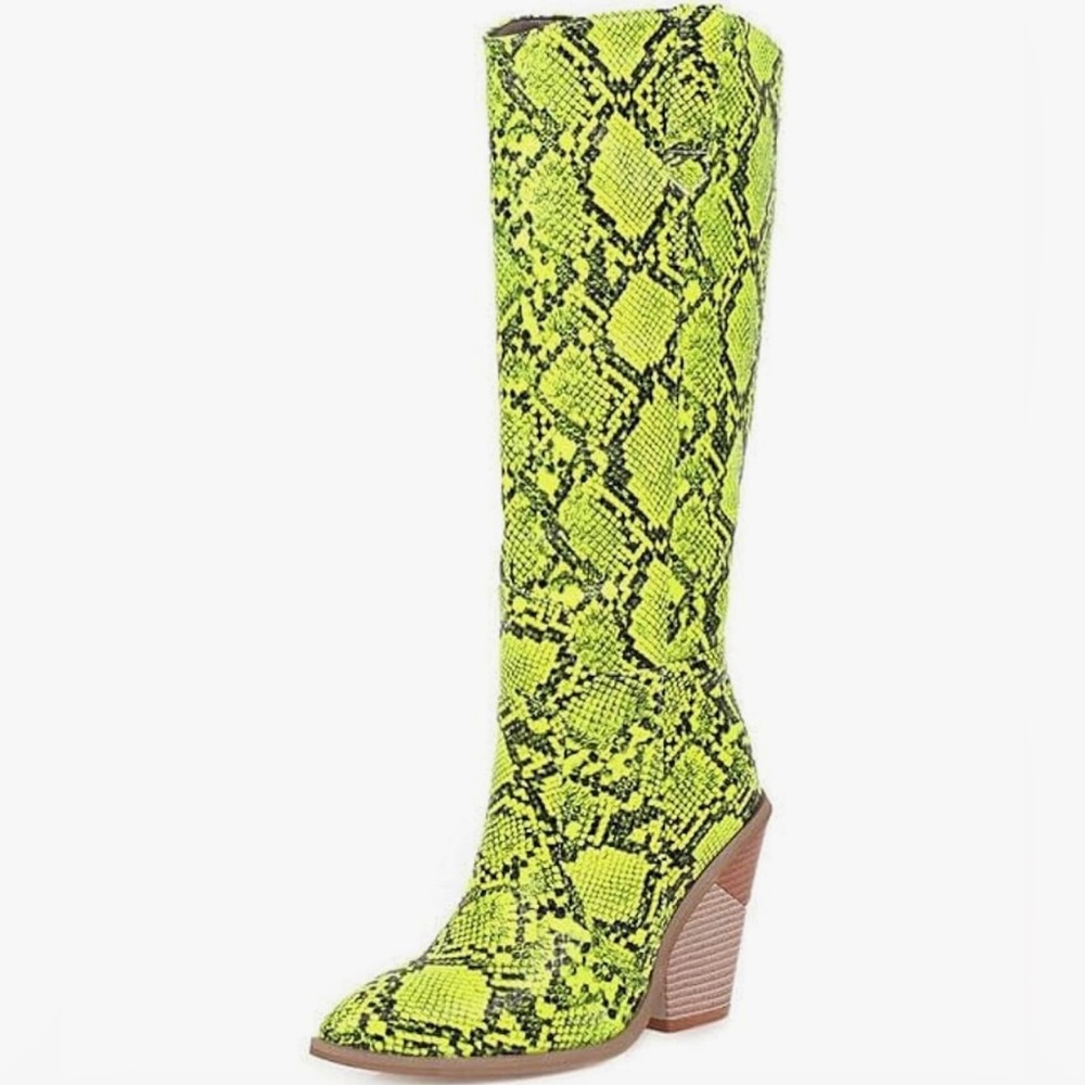 BRAND NEW, NEVER WORN Snake Print Knee High Boots for Women Chunky Heel boots